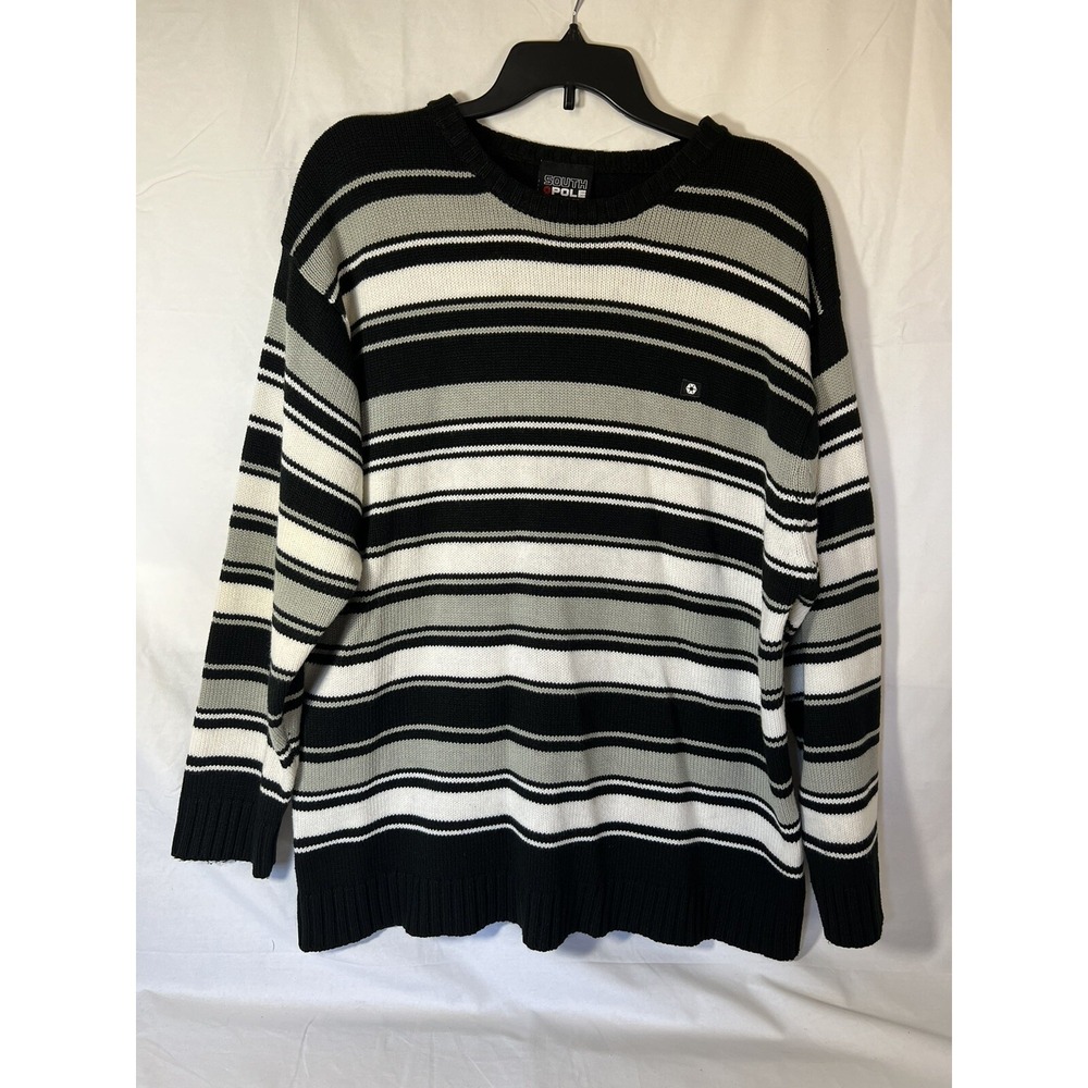Vintage Southpole Sweater Mens Chunky Oversized Black White Gray Size XL RN82628